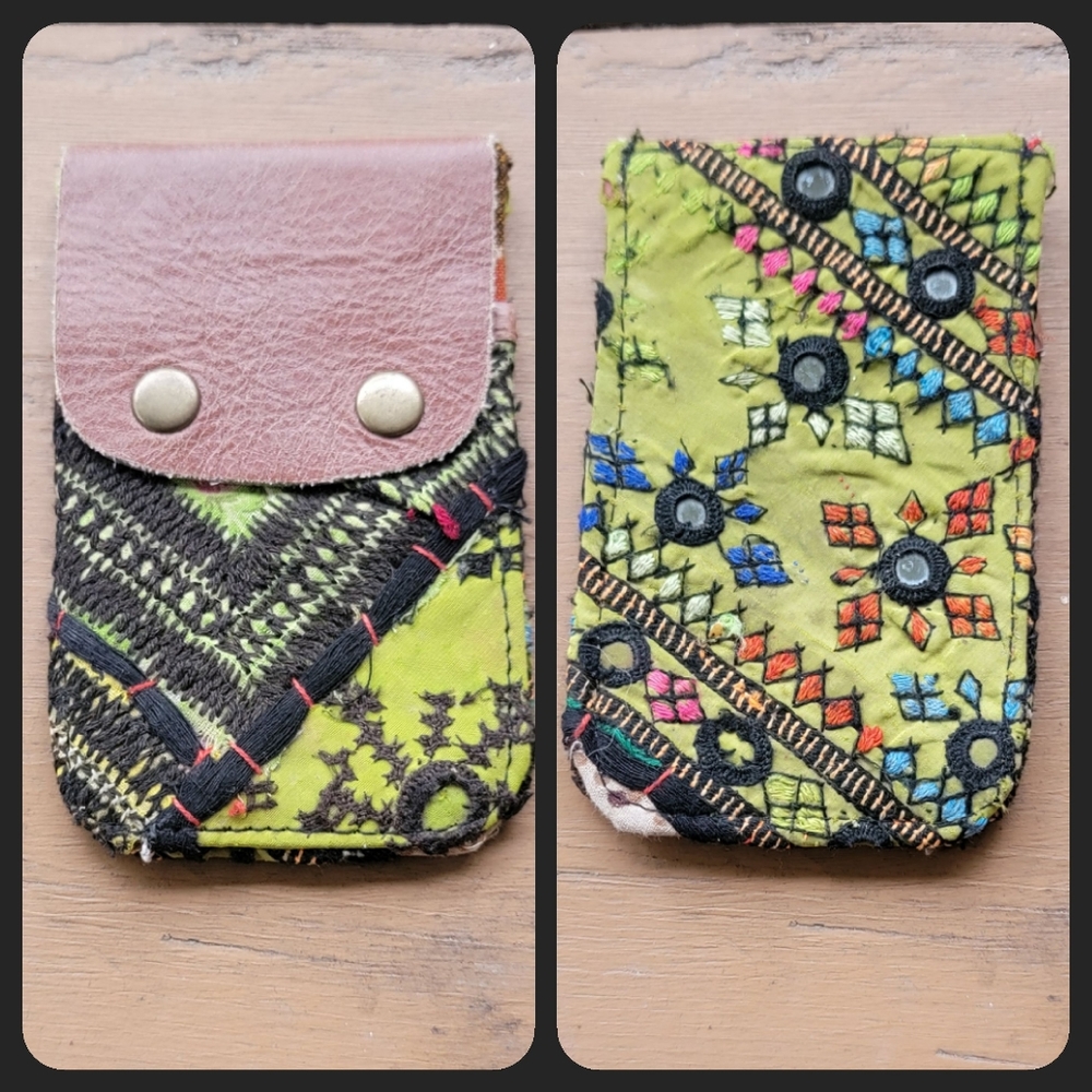 🪬🍄 Free People Boho Embroidered Repurposed vtg banjara hippie Wallet card case